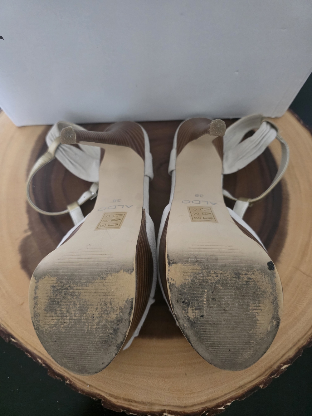 ALDO Gold and Cream T-Strap Peep-Toe Heels - Picture 5 of 9
